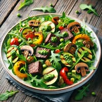 Салат с говядиной гриль и соусом песто для фуршета в Алматы, кейтеринг